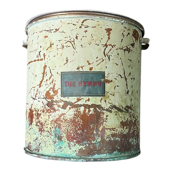 Antique "The Nymph" Large Decorative 12" Metal Stock Pot w/Handles & Affixed Lid - Picture 1 of 11